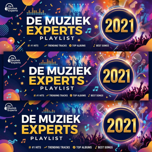 De Muziek Experts 2021 Playlist banner with #1 Hits, Trending Tracks, Top Albums, Best Songs